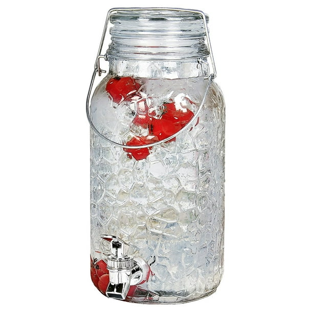 Has Wide Mouth for Easy Filling and Cleaning Clear Ideal For Party and Home Drink Use Lily’s Home Plastic Mason Jar Cold Beverage Dispenser with Metal Lid and Leak Proof Spigot 2 Gallon Capacity Lily's Home SW529